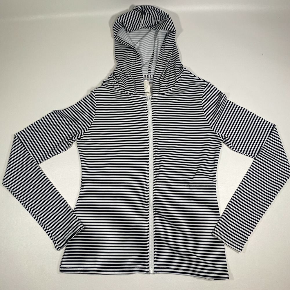 Tommy Bahama Womens Black Striped Breaker Bay Rashguard Hooded Jacket‎ Size XS